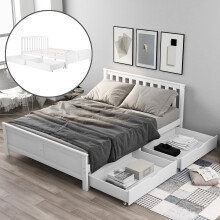(4ft6in, White)Solid Pine Wood Storage Bed with Drawers, Furniture Frame for Adults, Kids & Teenagers