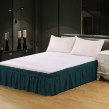 15in Drop Easy-Install Queen Bed Skirt, 60*80in Soft Ruffled Dust Ruffle, Durable Dark Green 1 Piece Bedroom Decor