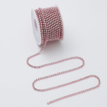 10yardový řetízek s kamínky SS12 3MM, krystalový řetízek s přišívaným lemem, růžový