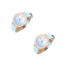 2Stk Analoge Kinderuhr Skyblue Quarzuhr Lederband Für