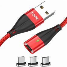 Cabo magnético USB para USB-C Lightning Micro-USB 1m Vermelho