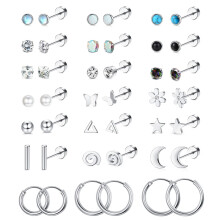 Ear Stud With Hypoallergenic Flat Backs, Stainless Steel CZ Tragus Helix Cartilage Bar For Sensitive Ears, Crystal Earrings Stackable Design Safe For