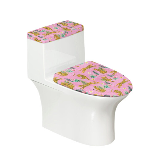 Toiletdæksel med blomstermønster, blødt og strækbart, vaskbart