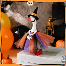 Decor de Halloween cu mini gâscă de birou cu pălărie de vrăjitoare și tutu