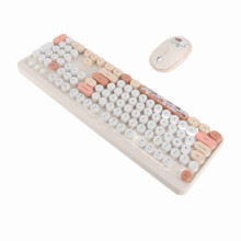 Combo di tastiera e mouse rétro senza fili a forma rotonda, colore beige, risoluzione 1600 DPI, dimensioni 441x141x33mm