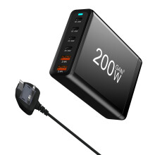 Estación de escritorio con cargador USB-C de 200 W y 6 puertos.