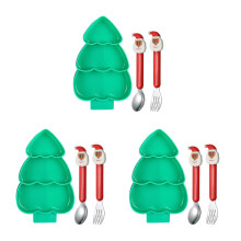 3Stk Weihnachtsbaum Babyspeiseteller Bunt Mit Fächer Und Besteck