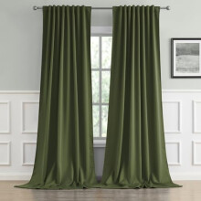 Olive Dark Green Blackout Curtains 52x108", Thermal Insulated, Room Darkening, Back Tab/Rod Pocket, Compatible with Standard Rods