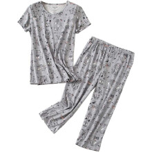 Komplet bielizny wypoczynkowej Capri Pants, dwuczęściowy komplet z elastycznej talii z miękkiej mieszanki bawełny, z nadrukiem i krótkim
