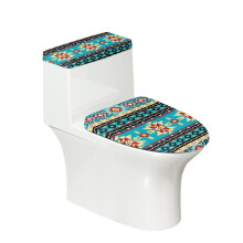 Housse de couvercle de toilette ronde en tissu élastique rouge à motifs géométriques