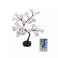 Veilleuse romantique avec arbre à roses roses, bonsaï artificiel, guirlande lumineuse LED, motif rose artificielle pour la décoration de chambre,