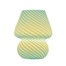 Bordlampe med svampemotiv, blød belysning, stribet glasdesign med bobleformet strømlinjeform og middelalderligt præg, mundblæst glaslampe,