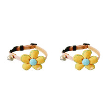 2Pcs Dog Pet Collar Yellow with Bell and Big Flower Adjustable Buckle