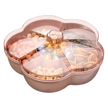 Nötgodisbehållare för torkad frukt, förvaringslåda för snacks i plast med 6 fack, blomformad serveringsbricka för snacks med transparent lock,