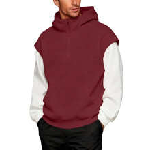 Sweat à capuche oversize bordeaux pour homme, fermeture éclair 1/4, taille S