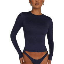 Crop-Tops mit Rundhalsausschnitt für Damen, rückenfreie Langarmshirts, figurbetonte, dehnbare Basic-T-Shirts aus weichem Material im Y2K-Stil –