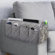 Sofa Armrest Organizer Grey with 14 Pockets