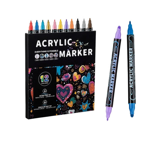 Acrylic Markers Dual-Tip12pcs Quick-Drying Water-Resistant 1