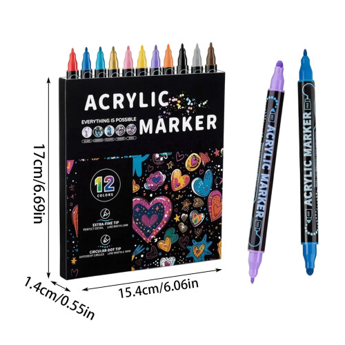 Acrylic Markers Dual-Tip12pcs Quick-Drying Water-Resistant 2