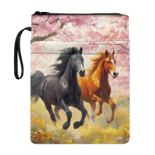Bolsa con cremallera de tela de poliéster Horses In Bloom para amantes de la lectura, bolsa protectora reutilizable para libros y oficina.