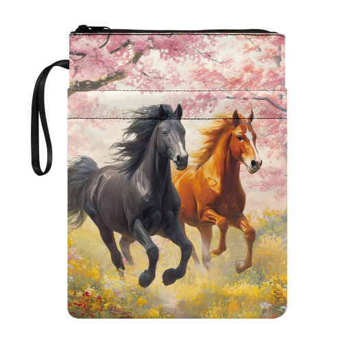 Τσάντα με φερμουάρ από πολυεστέρα Horses In Bloom για λάτρεις της ανάγνωσης,