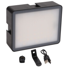 LED-lamp met lange batterijduur voor camera's, dertien lichtstanden, sterke magneetbevestiging en L-vormige heupclip voor flexibele positionering.