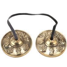 Buddhist Symbol Tingsha Cymbals Meditation Chimes Harmonious Tone Engraved Designs Crafted In Nepal Durable Metal Alloy With Solid Strap