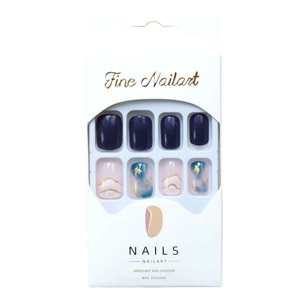 Blue (24Pcs, Multi-Color) 24 Pcs Halo Dyeing Press On Nails Short Square Fake Nails Decor Fingernail Tips For Women