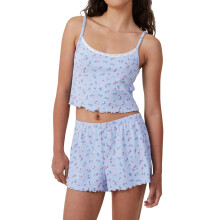 (S, Blue) Women Pajamas Set 2 Pieces Loungewear Suits Floral Print Camisoles Tank Tops and Elastic Waist Shorts Sleepwear Outfits