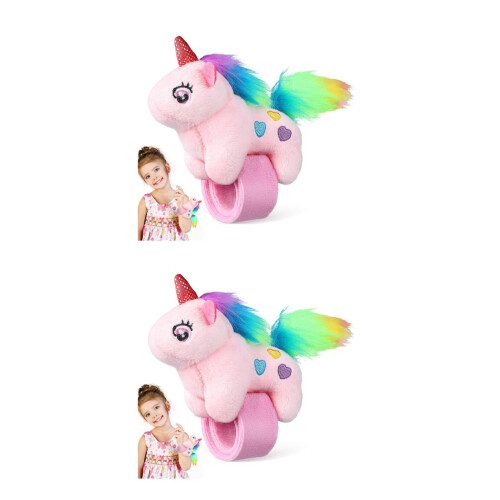 2Stk Leichte Kinder Slap Bracelets Mit Plüsch Einhorn Rosa