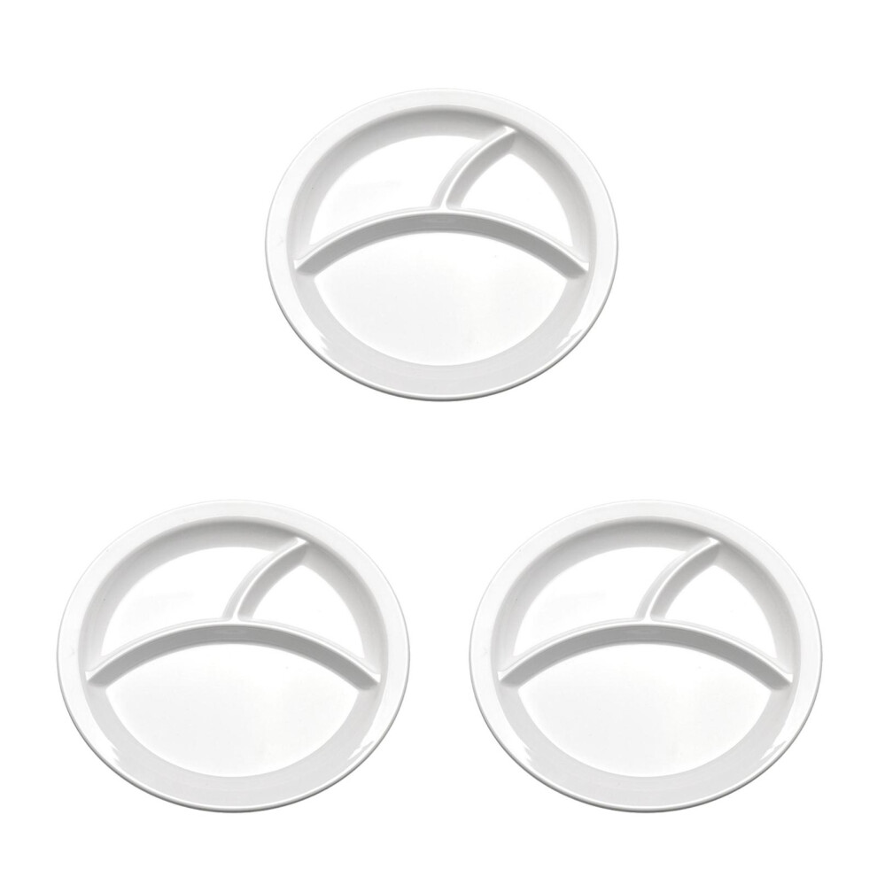 3Pcs Kids Divided Plates Microwave Safe Dinnerware White