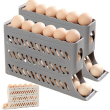 30-pakning, 4-lags automatisk rullende eggholder for kjøleskap, plassbesparende eggdispenserstativ, 2-pakning