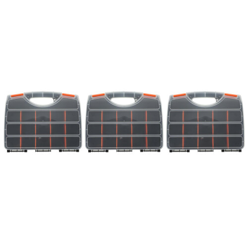 3Pcs Compact Black Plastic Tool Organizer Box with Dividers for Screws