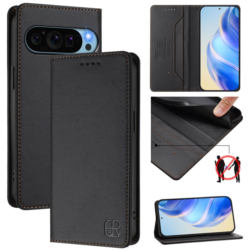 Rfid-Blocking Pu Leather Wallet Case For Google Pixel 10 Pro 6.3", Magnetic Folio With 2 Card Slots, Kickstand & Shockproof, Black 9193271875598