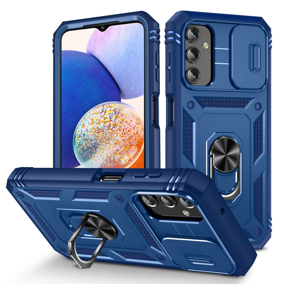 Shockproof Card Holder Case For Compatible With Samsung Galaxy A25 5G Â Rugged Slide Lens Cover, 360 Rotating Kickstand & Magnetic, Blue 9170372180417
