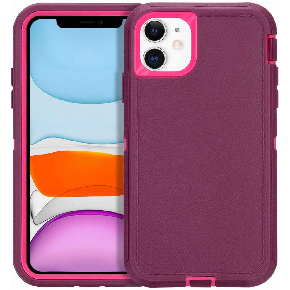Heavy Duty 3-Layer Shockproof Case For Iphone 11 (6.1") Â Wine Rose Compatible With Iphone 11 Red 9170372180776