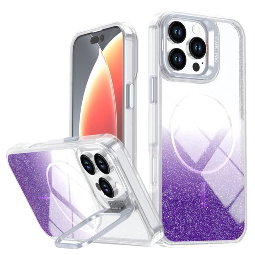 Slim Magnetic Glitter Case For Iphone 14 Pro Max 6.7", Magsafe Compatible, Shockproof Hard Back + Soft Tpu Bumper, Purple 9193271873051