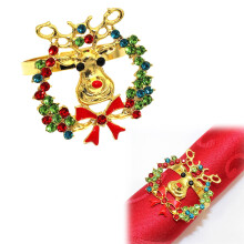 Lot de 8 ronds de serviette de Noël en métal, motif couronne de cerfs