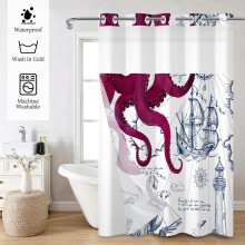 Cortina de chuveiro com estampa de polvo do oceano e forro removível, 180 x 188 cm (71 x 74 polegadas)