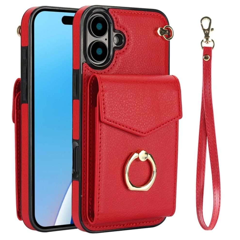 Pu Leather Wallet Case For Iphone 16 Red 9170372596058