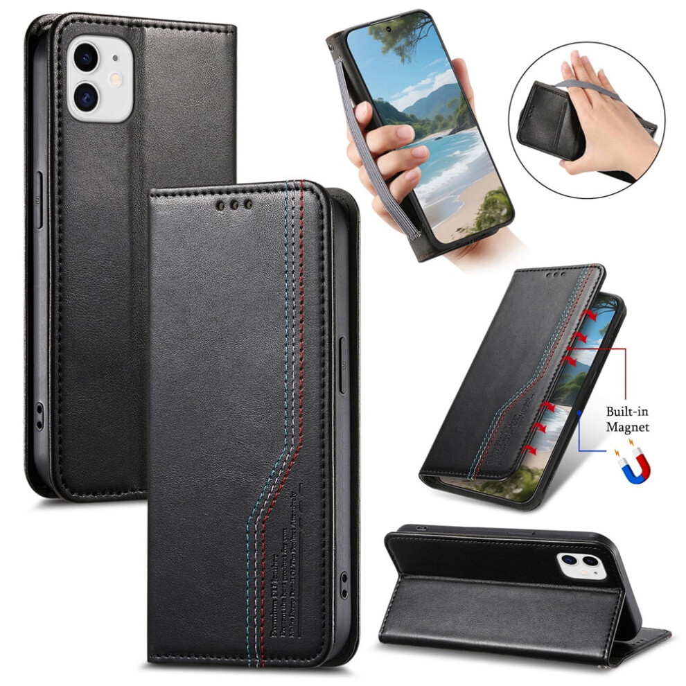 Iphone 12 6.1" Case – Magnetic Flip Wallet With Elastic Wristband & Stand, – Compatible With Iphone 12 Black 9418476732973