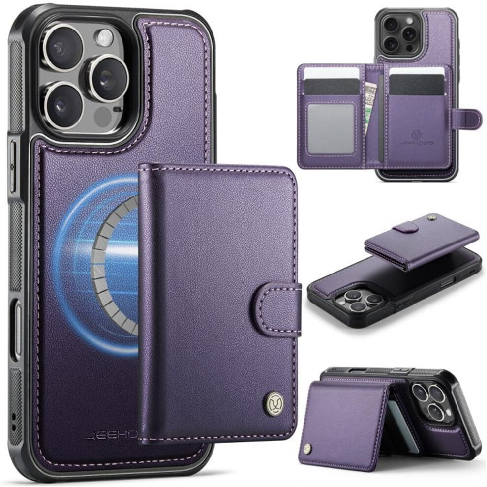 Jeehood Rfid-Blocking Case For Iphone 14 Pro, Magsafe-Compatible 2-In-1 Wallet With Kickstand, Pu Leather, Purple 9193271872481