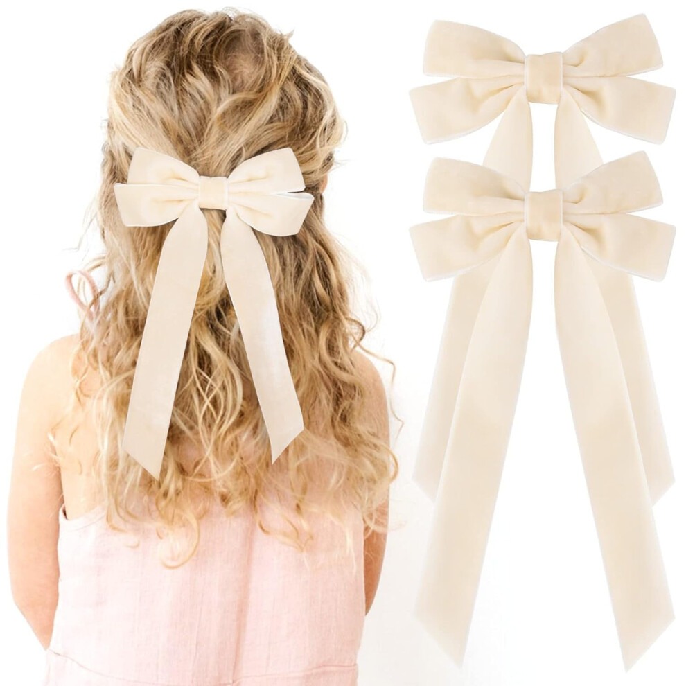 Unisex Red 2Pcs Velvet Hair Bows Hair Ribbon Clips Big Fall Alligator Clips Hair Accessories For Women Girls