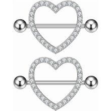 14G Rhinestone Heart Nipple Rings for Women – Shiny CZ Hollow Love Heart Barbell Piercing Jewelry, compatible with standard 14G piercings