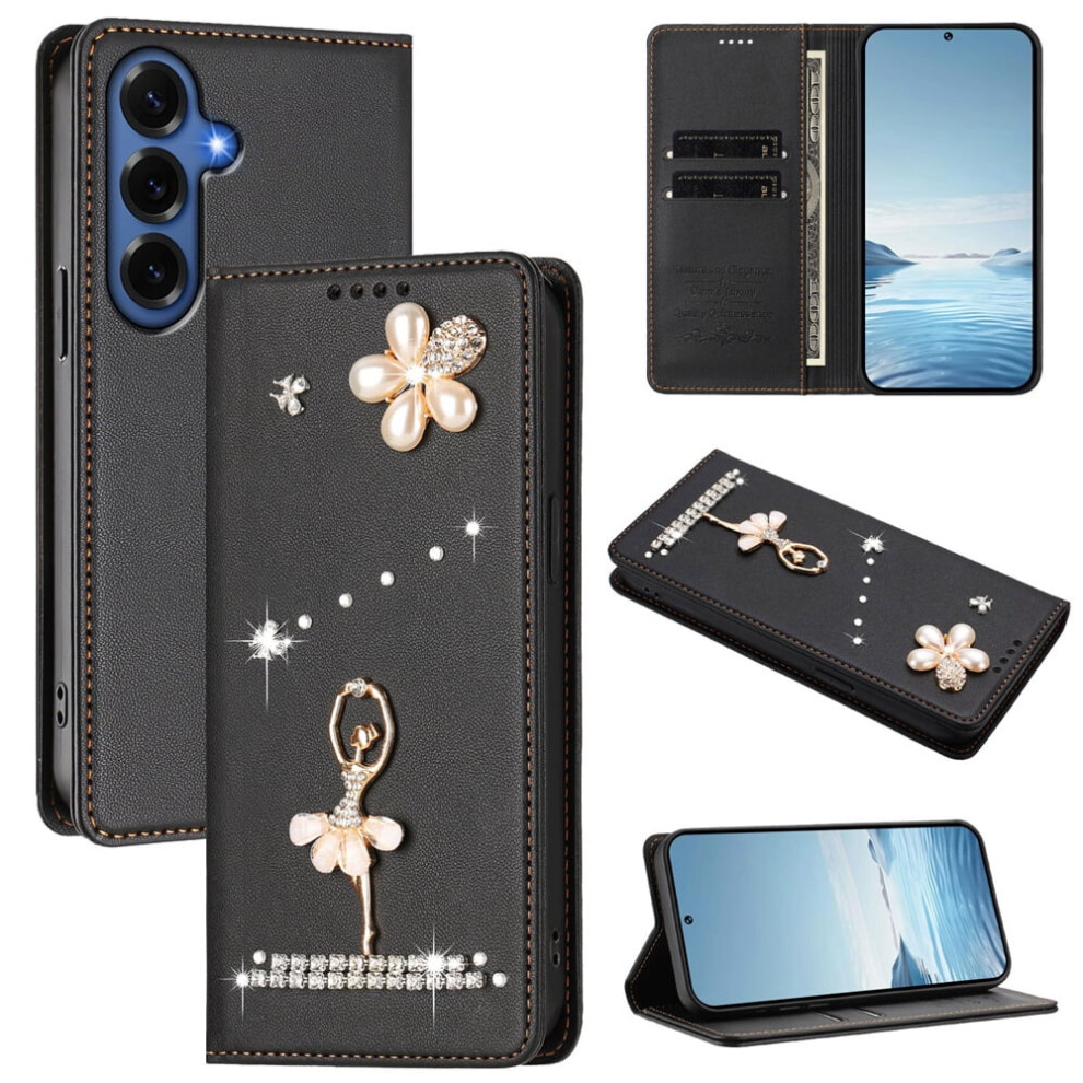 Rfid-Blocking Ballet Girl Flip Wallet Leather Case For Samsung Galaxy S26+ 5G Â Magnetic Closure, Card Holder, Black 9193271871880
