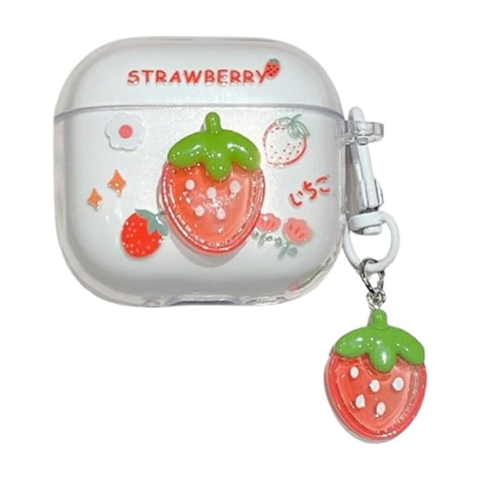 Compatible With Airpods 4 (2024), Cute Strawberry Cartoon Clear Case With Keychain For Women & Girls 9170372182589