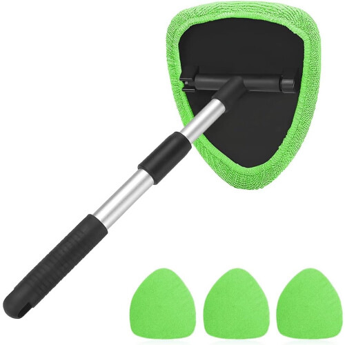 Microfiber Car Windshield Cleaner with Extendable Handle & 4 Washable Pads – Compatible with Auto Glass