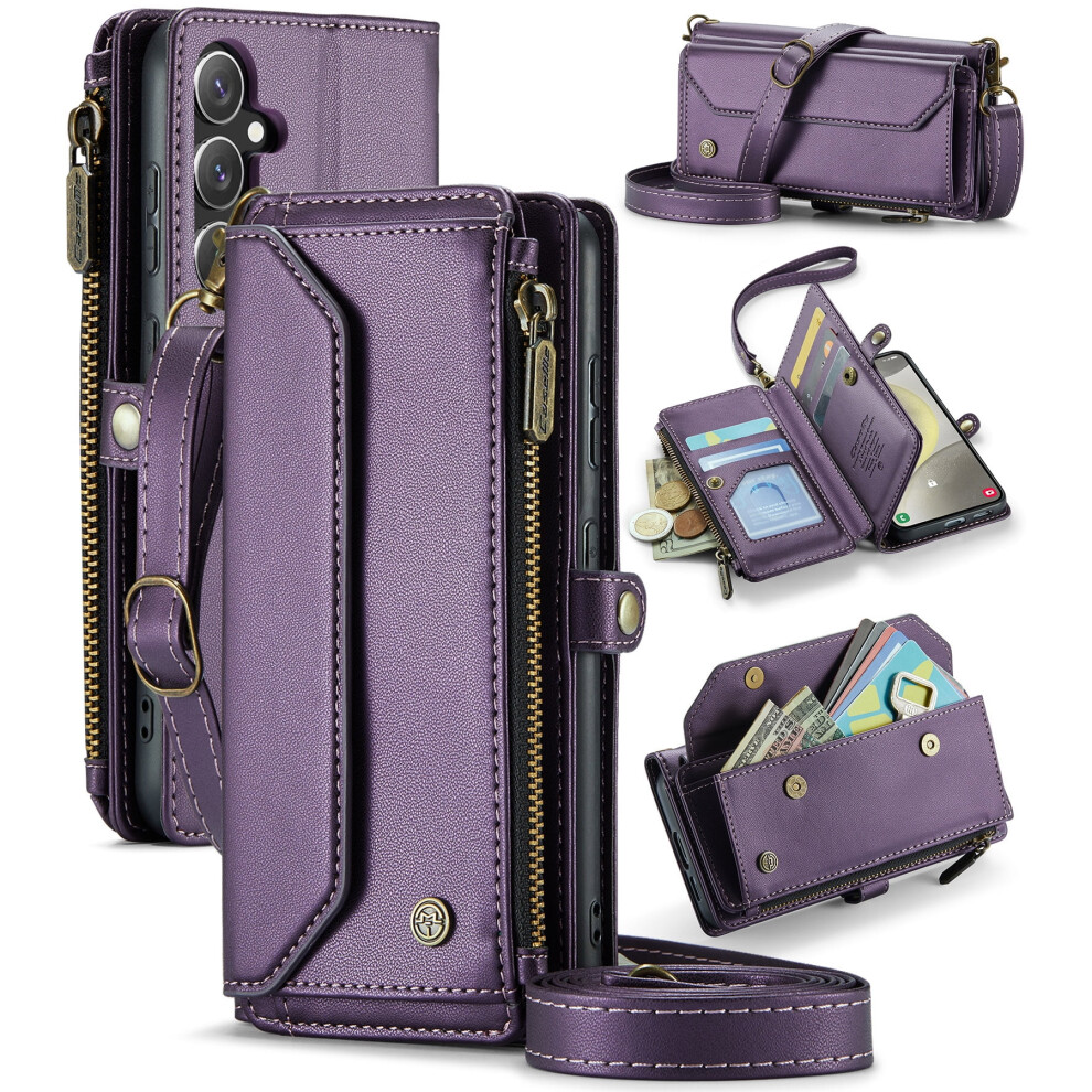 Caseme Leather Wallet Case For Compatible With Samsung Galaxy S24 6.2" Â Rfid Blocking, 7-Card Holder, Zipper Bills Slot, Magnetic Wrist Strap 9170372180271