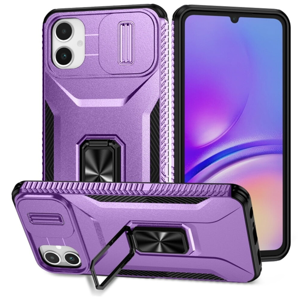 Slim Fit Shockproof Hybrid Case For Samsung Galaxy A05 (6.7") – Military-Grade, Slide Camera Cover & Rotated Ring Kickstand, Purple 9170372180455