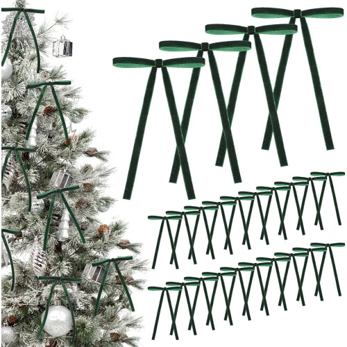 Laços de Natal de veludo para árvore, 12,7 x 17,8 cm (5 x 7 polegadas), 24 peças